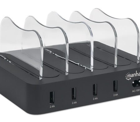 USB punjač 4-port Manhattan 102261 5V/2.4V/34W/držač za telefon Crni