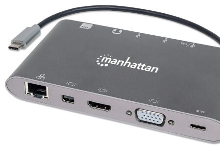 Docking station Manhattan 152808 7in1 USB-C - HDMI/VGA/mDP/3xUSB/LAN/CR/PD 60W