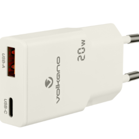 Kućni punjač Volkano Mighty Series VK-8063-WT GaN 20W USB-A + USN-C