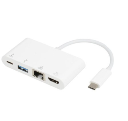 E-Green Adapter USB 3.1 tip C (M) - HDMI + USB3.0 + RJ45 + tip C (F) beli