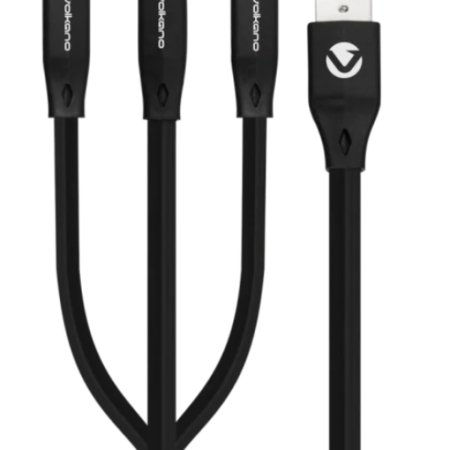 Kabl Volkano VK-20086-BK Slim Series Flat PVC 3-in-1 USB-C/Lightning/Micro