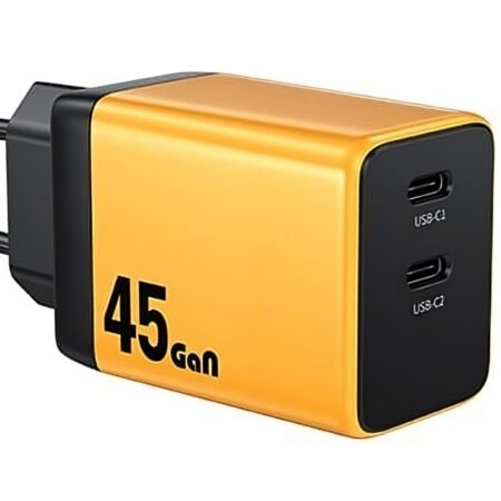 WP-U33 Super brzi Strujni GaN Punjač, 2-porta USB (2 x 3.1 tipC) 45W, žuti