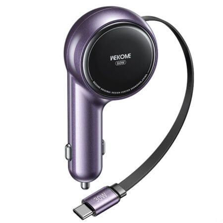 WP-C50 Punjač za Auto sa flat Kablom na uvlčenje 3.1 tip C 60W, ljubicasti