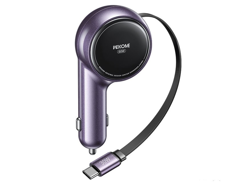 WP-C50 Punjač za Auto sa flat Kablom na uvlčenje 3.1 tip C 60W, ljubicasti