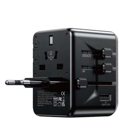 WP-U69 Univerzalni Strujni GaN punjač, 5-porta USB (3.0 i 4 x 3.1 tipC-EU/UK/AU/US/JAP) 65W, crni
