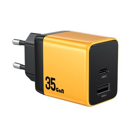 WP-U36 Superbrzi Strujni GaN punjač, 2-porta USB (3.0 i 3.1 tip C) 35W, žuti