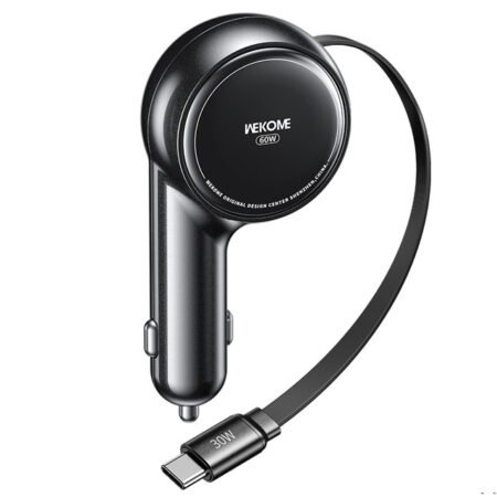 WP-C50 Punjač za Auto sa flat Kablom na uvlčenje 3.1 tip C 60W, crni