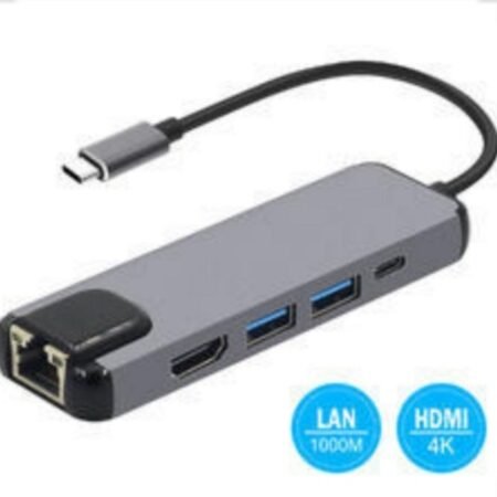 Adapter-konvertor TIP-C na HDMI + 2xUSB 3.0 + TIP C + RJ45