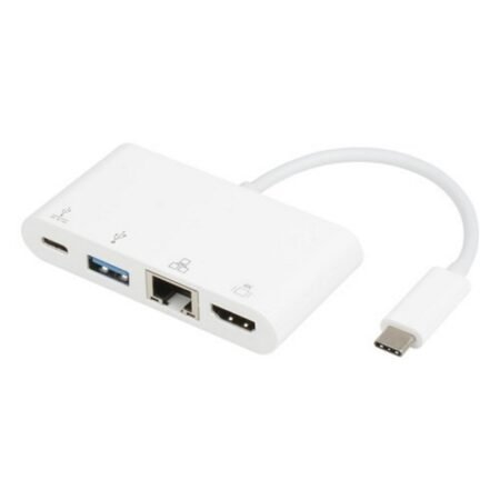 Adapter USB 3.1 tip C (M) - HDMI + USB3.0 + RJ45 + tip C (F) beli