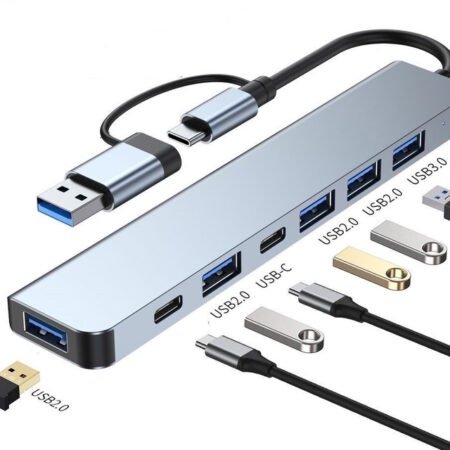 Adapter USB 3.0/USB 3.1 tip C (M) - USB 3.0 + 3 x USB 2.0 + 3.5mm audio + SD/TF + 1 x tip C (8 u 2)