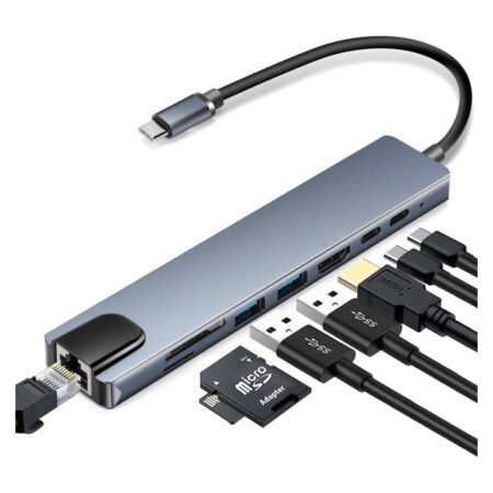 USB HUB 8u1, USB-C/HDMI+LAN+2xPD+2xUSB-A+T F+SD 100MBS