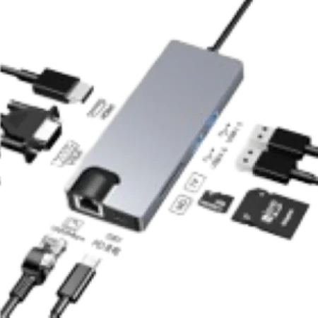 Adapter Stars Solutions USB-C na HDMI/VGA/USB/SD/TF/LAN/PD sivi