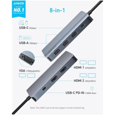 USB-C Data Hub, 8u1, Triple Display, PD 85W doking stanica siva