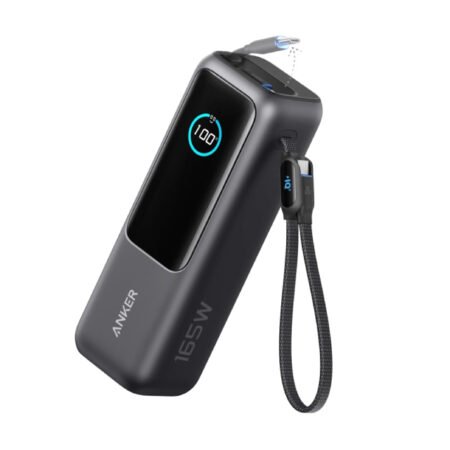 25000mAh, 165W, sa ugrađenim USB-C kablom na izvlačenje, Power Bank za laptop crni