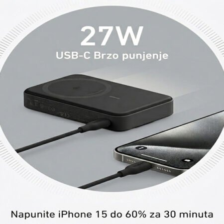 MagGo 10000mAh, 27W, bežični power bank, crni