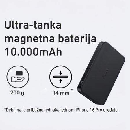 MagGo 10000mAh, 15W, magnetno bežični power bank, crni