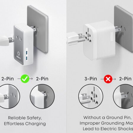 Nano 20W putni zidni punjač 5-portova (2x USB-A, 2x USB-C, utičnica EU na US, UK, AU i EU), beli