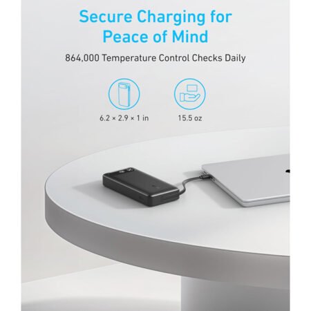 20000mAh, 87W, sa ugrađenim USB-C kablom na izvlačenje, Power Bank crni