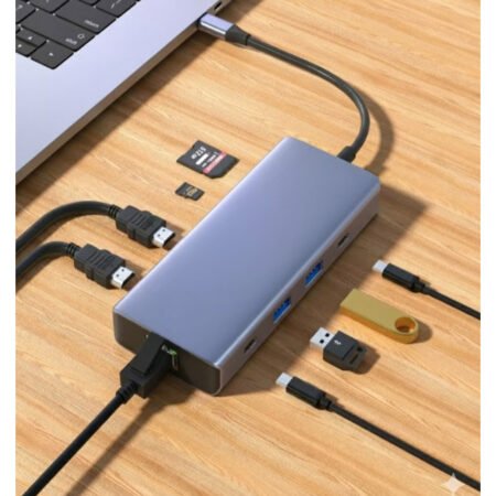 Adapter TIP-C na 2xHDMI+2xUSB+2xTIP C+SD/TF+RJ45