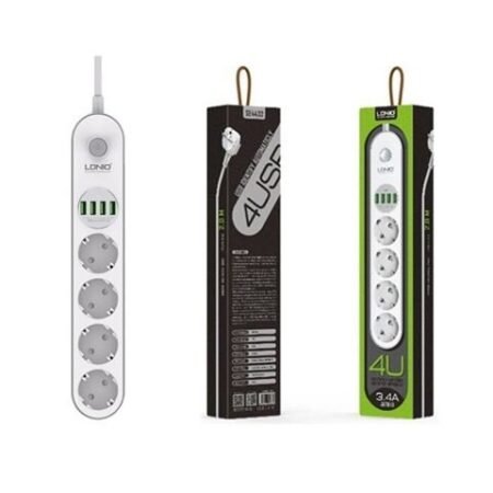 Produžni kabl 4R/2m + 4xUSB beli, LDNIO