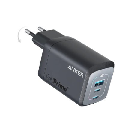 Prime 67W GaN zidni brzi punjač, 3-porta (2x USB-C i 1x USB-A) crni