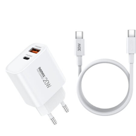 SET:Strujni punjac 1XUSB 3.0+TIP C 20W+kabl TIP C RP-U120, beli
