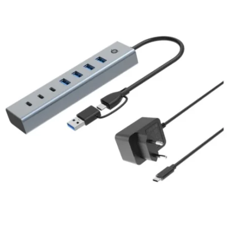 Conceptronic 7-Port USB 3.0 Hub, USB-A/USB-C Adapter, 4XUSB-A 3.0, with Power