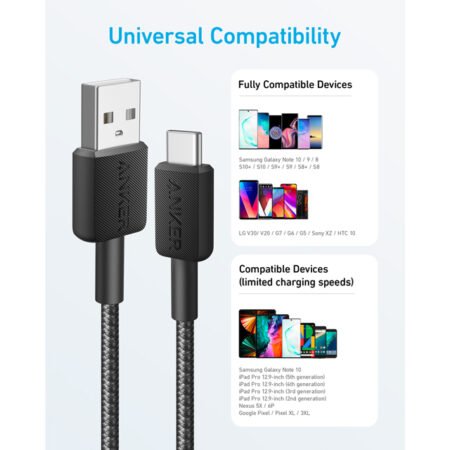 322 USB tip-A na USB tip-C kabl M/M 0.9m, 18W, pleteni, crni