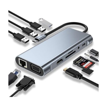 Multiport USB 3.1 tip C (M) - 2 x HDMI + VGA + 3 x USB 3.0 + 1 x tip C-(PD 100W) + USB 2.0 + 3.5mm + SD/TF + RJ45 (F)1000 Mbps (12 u 1)